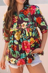 Flower Embroidered Trim Half Sleeve Blouse - Trendsi - Flyclothing LLC