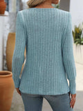 Decorative Button Striped Square Neck Long Sleeve T-Shirt - Trendsi - Flyclothing LLC