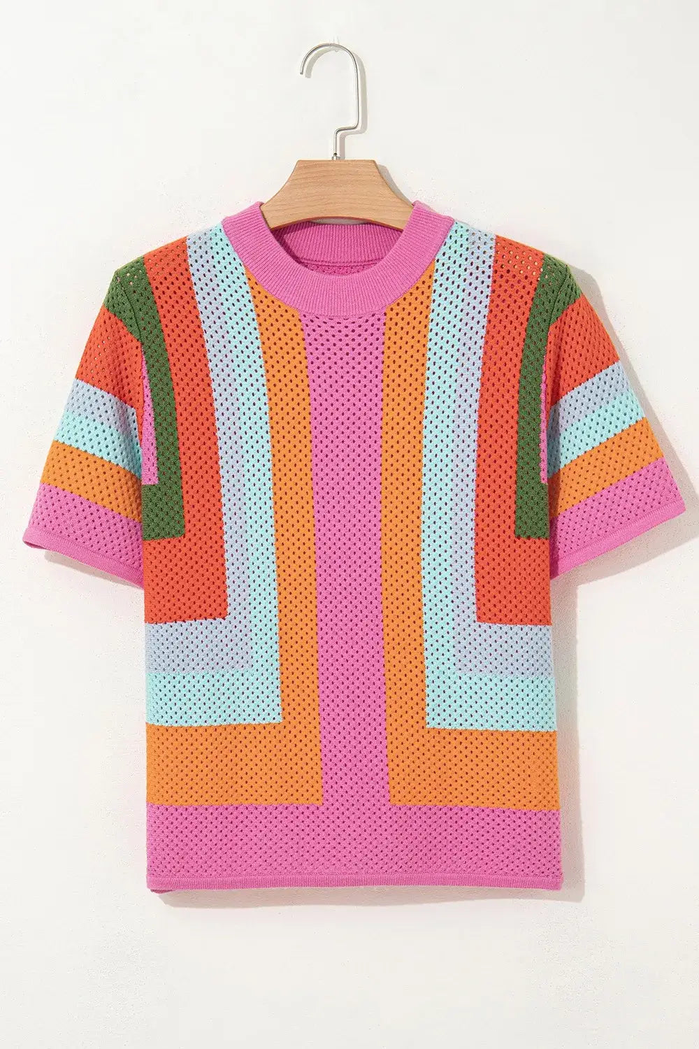 Color Block Eyelet Casual Knit Top - Trendsi - Flyclothing LLC