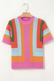 Color Block Eyelet Casual Knit Top - Trendsi