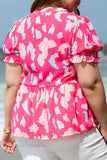 Plus Size Ruffled Printed Notched Short Sleeve Blouse - Trendsi - Flyclothing LLC