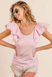 BiBi Wide Layered Ruffle Sleeve Scoop Neck Ribbed Top - Trendsi - Flyclothing LLC