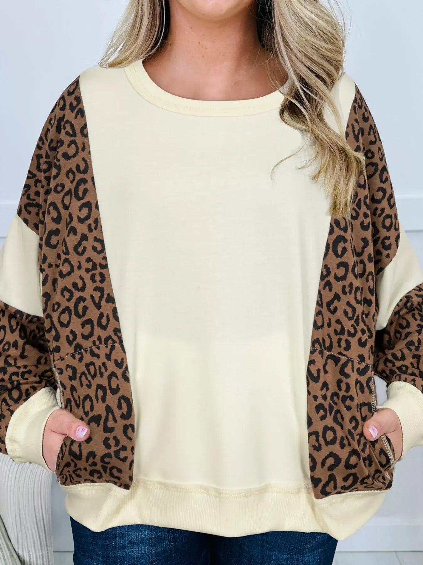 Leopard Round Neck Sweatshirt - Trendsi - Flyclothing LLC