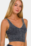 Zenana Washed Ribbed Cropped V-Neck Tank - Trendsi - Flyclothing LLC