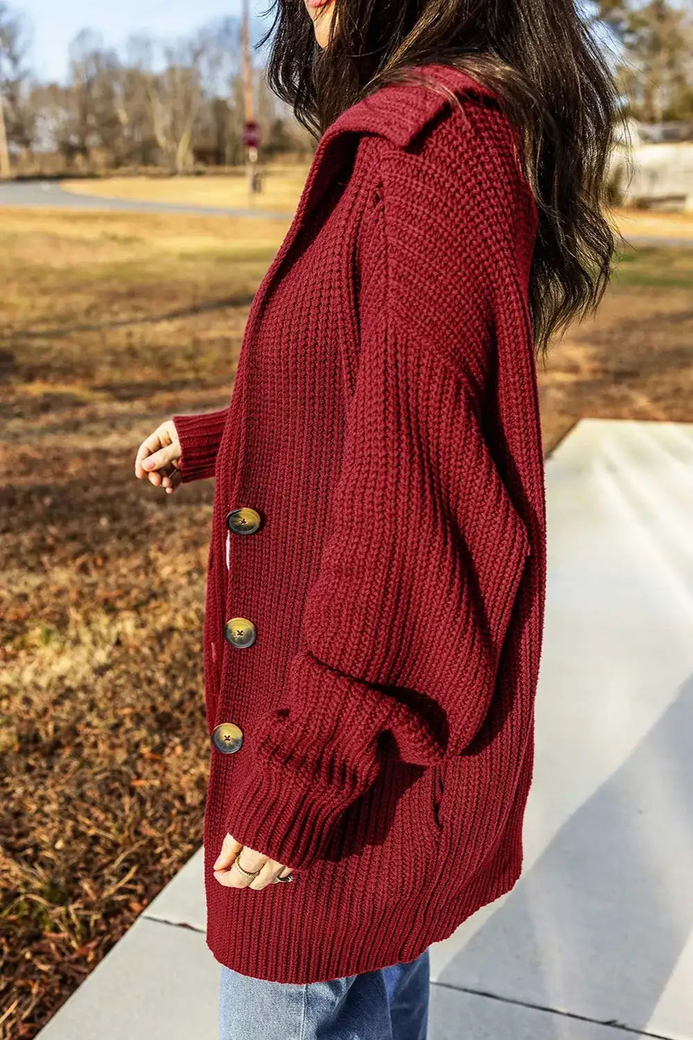 Solid Color Knit Oversized Button Front Sweater Cardigan - Trendsi - Flyclothing LLC