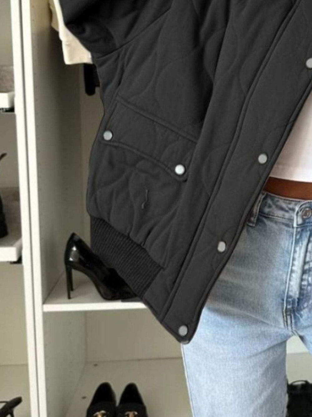 Baseball Collar Snap Down Long Sleeve Jacket - Trendsi - Flyclothing LLC