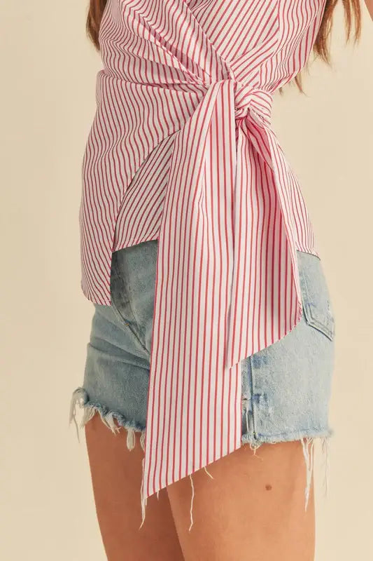Aemi + Co Side Knotted Surplice Striped Cami - Trendsi - Flyclothing LLC