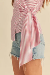 Aemi + Co Side Knotted Surplice Striped Cami - Trendsi - Flyclothing LLC