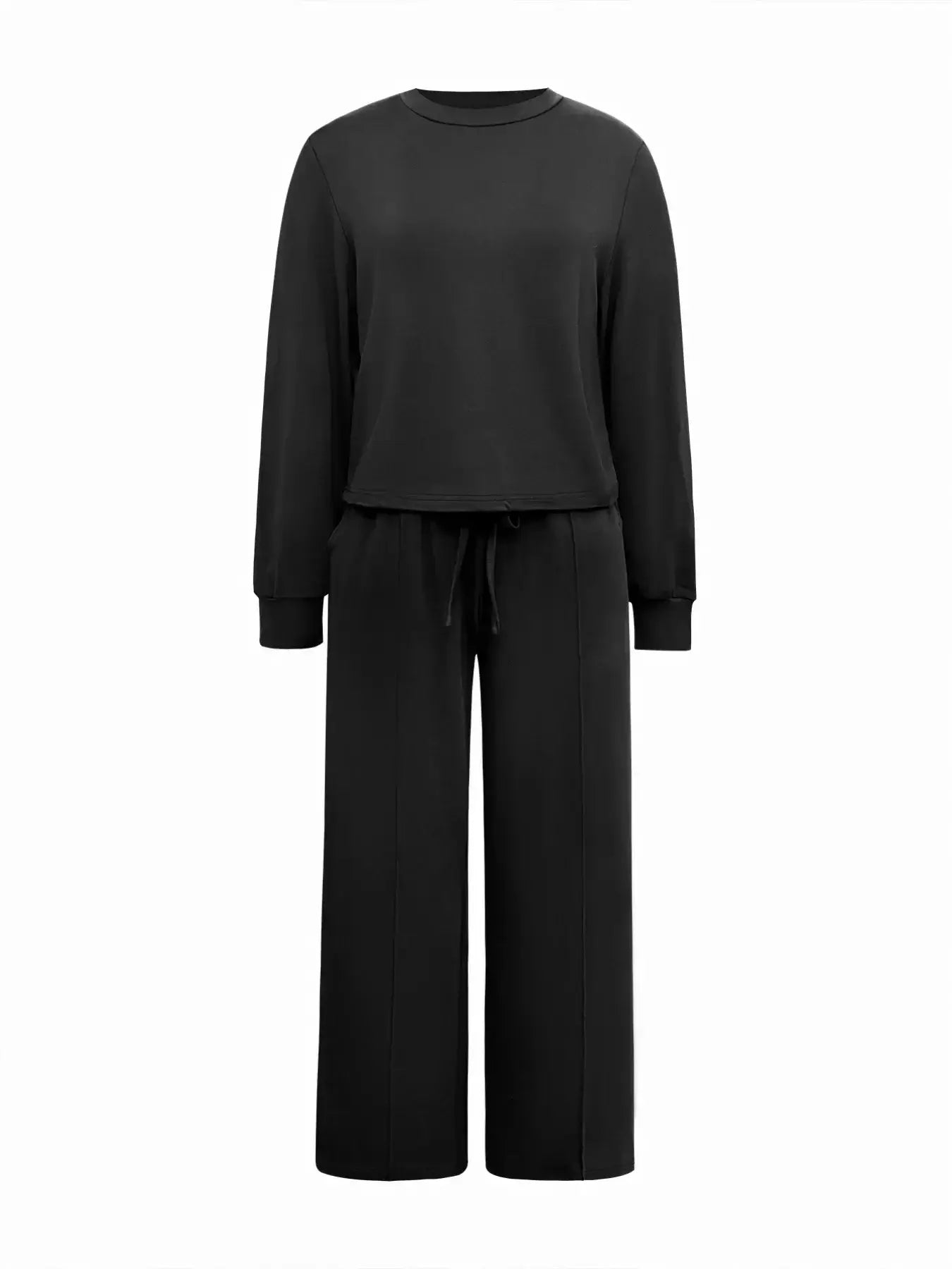 Solid Color Long Sleeve Top & Wide Leg Pants Set - Trendsi - Flyclothing LLC
