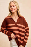 BiBi Striped Sweater Top with Collar Stitched Details - Trendsi - Flyclothing LLC