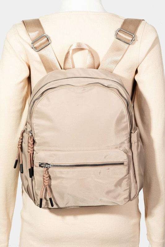 Fame Adjustable Strap Nylon Backpack Bag with Side Pockets - Trendsi