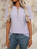 Eyelet Notched Short Sleeve Top - Trendsi - Flyclothing LLC