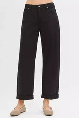 RISEN Tummy Control Mid Rise Ankle Barrel Relaxed Baggy - Trendsi - Flyclothing LLC