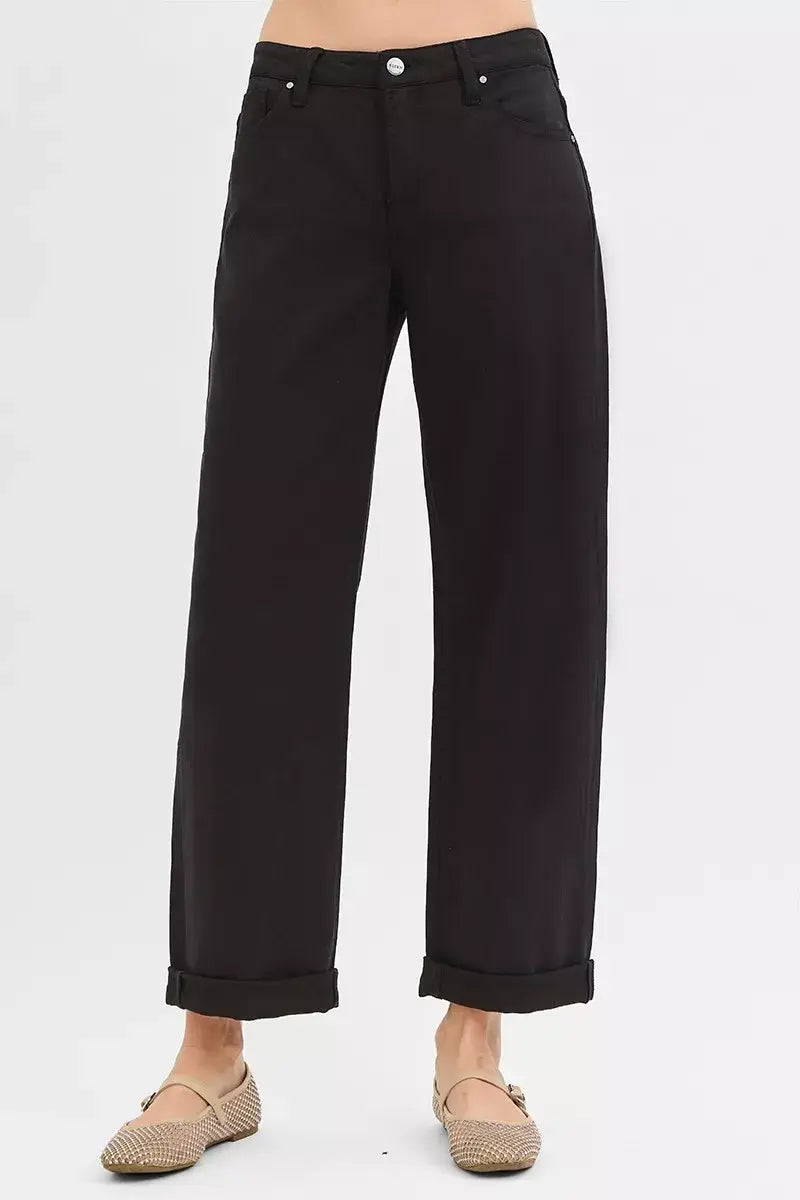RISEN Tummy Control Mid Rise Ankle Barrel Relaxed Baggy - Trendsi - Flyclothing LLC