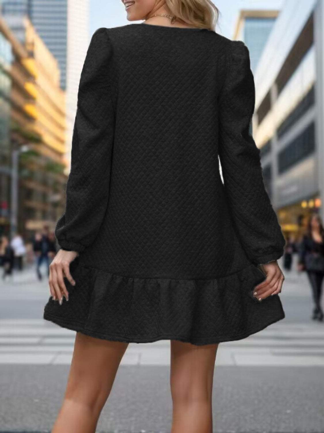 Round Neck Long Sleeve Mini Dress - Trendsi - Flyclothing LLC