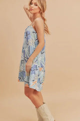 Aemi + Co Printed Ruffled Hem Square Neck Mini Cami Dress - Trendsi - Flyclothing LLC