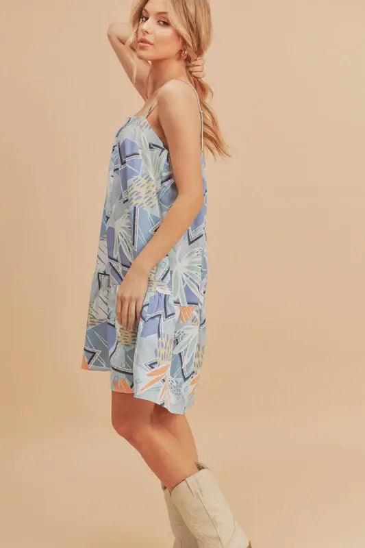 Aemi + Co Printed Ruffled Hem Square Neck Mini Cami Dress - Trendsi - Flyclothing LLC
