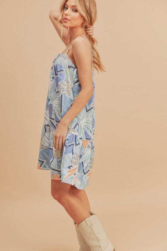 Aemi + Co Printed Ruffled Hem Square Neck Mini Cami Dress - Trendsi - Flyclothing LLC