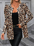Leopard Open Front Puff Sleeve Jacket - Trendsi