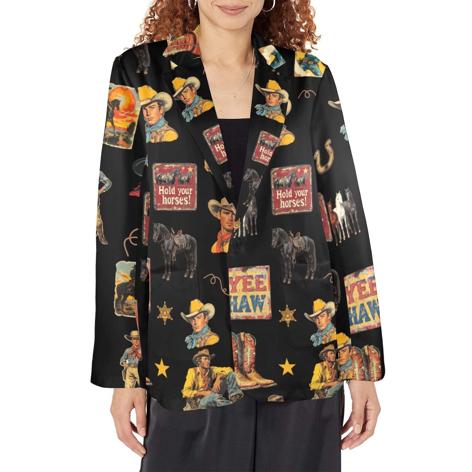 Baha Ranch Vintage Cowboy Collage Western Women's Blazer - Baha Ranch Western Wear - Flyclothing LLC