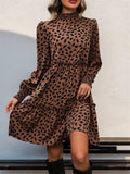 Frill Printed Mock Neck Long Sleeve Mini Dress - Trendsi - Flyclothing LLC