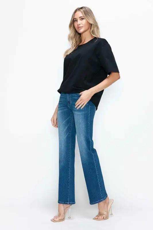 bytos Full Size Cat's Whiskers High Rise Straight Jeans - Trendsi - Flyclothing LLC
