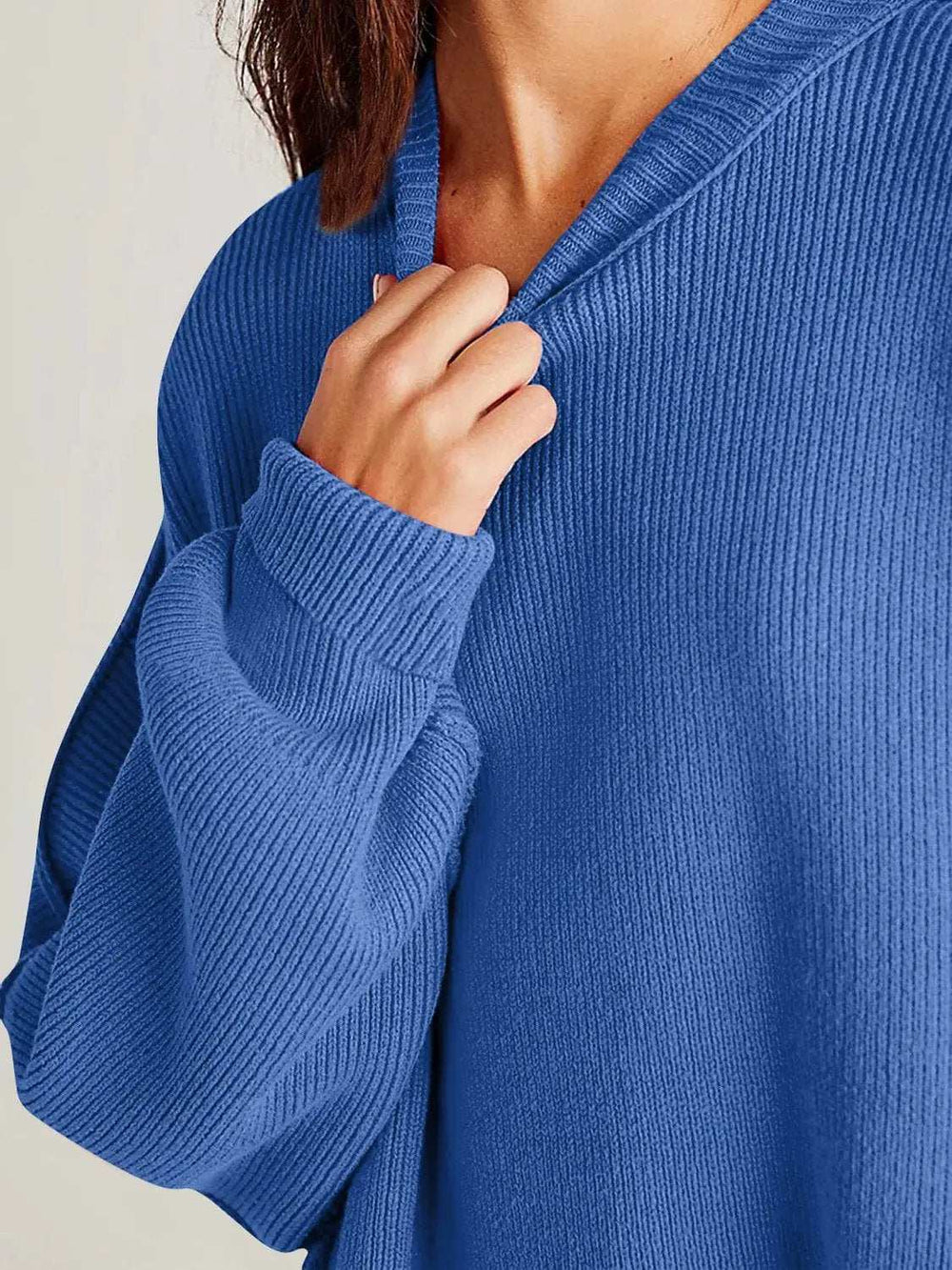 Double Take Side Slit Round Neck Long Sleeve Sweater - Trendsi - Flyclothing LLC
