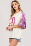 SAGE + FIG Full Size Peace Applique Patch with Plaid Contrast Top - Trendsi