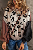 Leopard Round Neck Long Sleeve Sweater - Trendsi - Flyclothing LLC