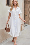 Button Down Short Sleeve Midi Shirt Dress - Trendsi