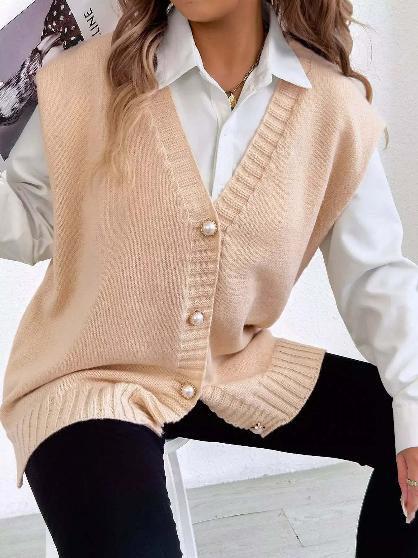 Button-Down Button Up Sweater Vest - Trendsi - Flyclothing LLC