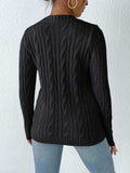 Cable-Knit Round Neck Sweater - Trendsi - Flyclothing LLC