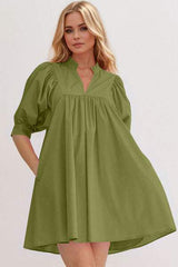 Oh Frill Notched Puff Sleeve Babydoll Mini Dress - Trendsi - Flyclothing LLC
