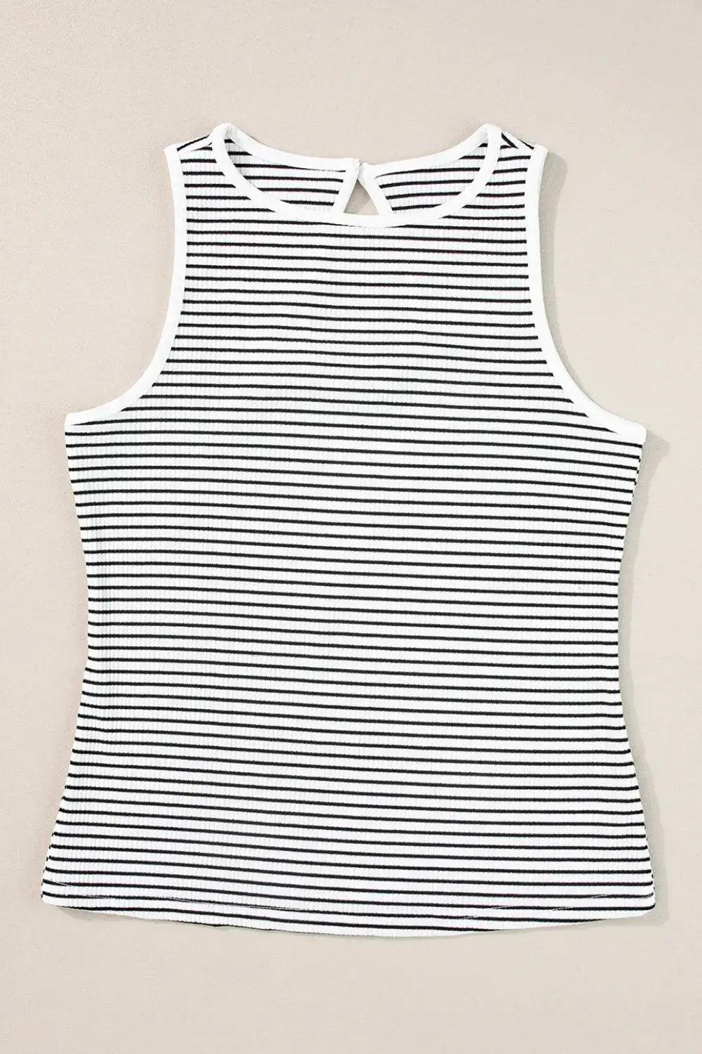 Striped Ribbed Round Neck Tank - Trendsi - Flyclothing LLC
