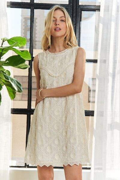 ADORA Applique Round Neck Sleeveless Shift Dress - Trendsi - Flyclothing LLC
