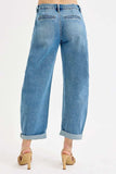RISEN Full Size Mid Rise Fit Barrel Roll Up Jeans Plus Size - Trendsi - Flyclothing LLC