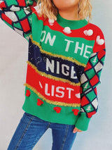 Pom-Pom Contrast Round Neck Long Sleeve Sweater - Trendsi - Flyclothing LLC