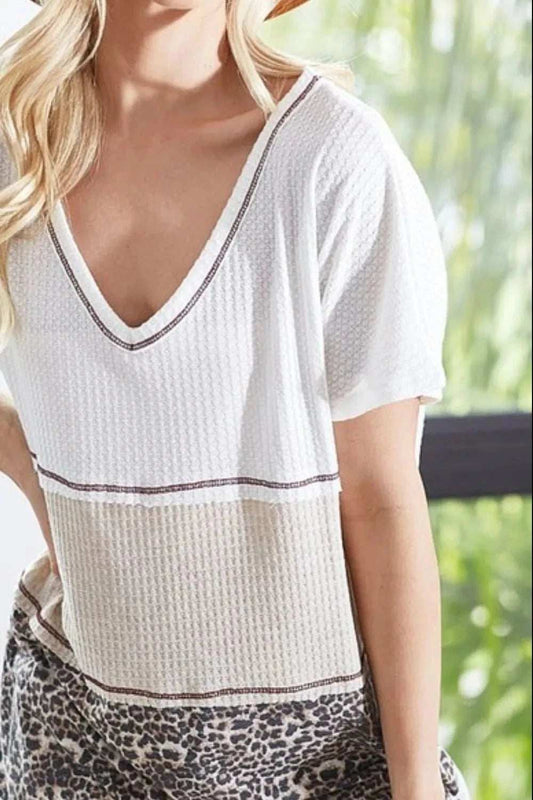 BiBi Colr Block Waffle Knit Top - Trendsi - Flyclothing LLC