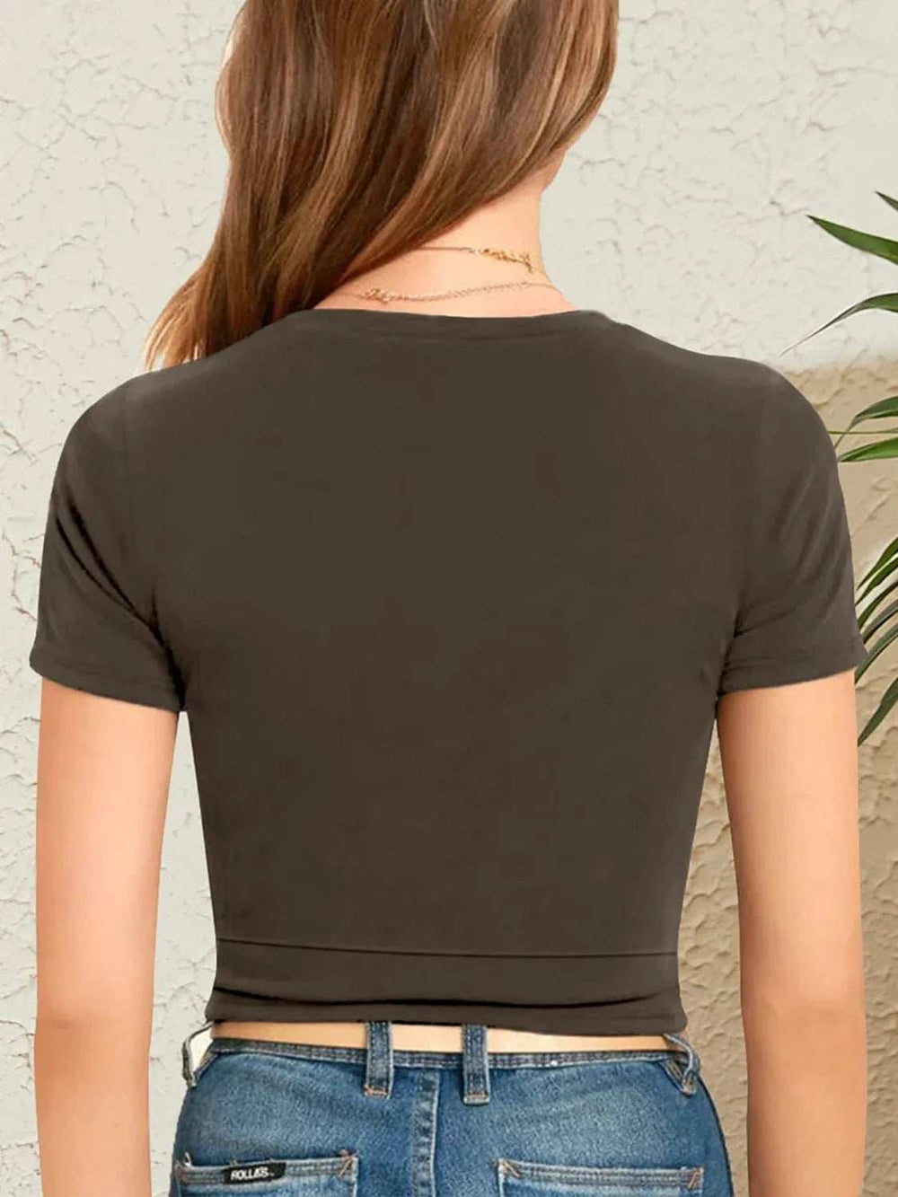 Round Neck Short Sleeve Crop T-Shirt - Trendsi - Flyclothing LLC