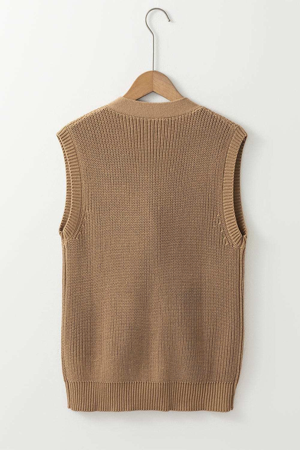 Button Up V-Neck Sweater Vest - Trendsi - Flyclothing LLC