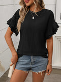 Eyelet Round Neck Flounce Sleeve Top - Trendsi - Flyclothing LLC
