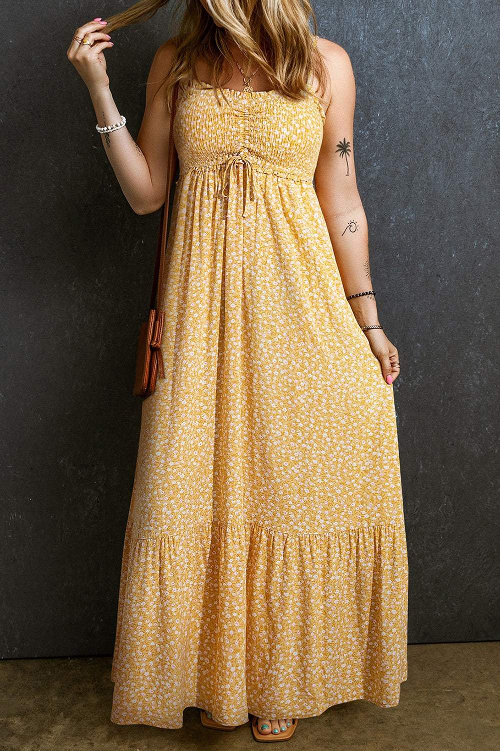 Smocked Printed Square Neck Maxi Cami Dress - Trendsi - Flyclothing LLC
