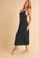 Aemi+Co Side Button Midi Cami Dress - Trendsi - Flyclothing LLC