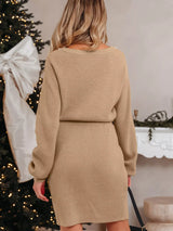 Pearl Embellished Keyhole Ribbed Sweater Dress - Trendsi - Flyclothing LLC
