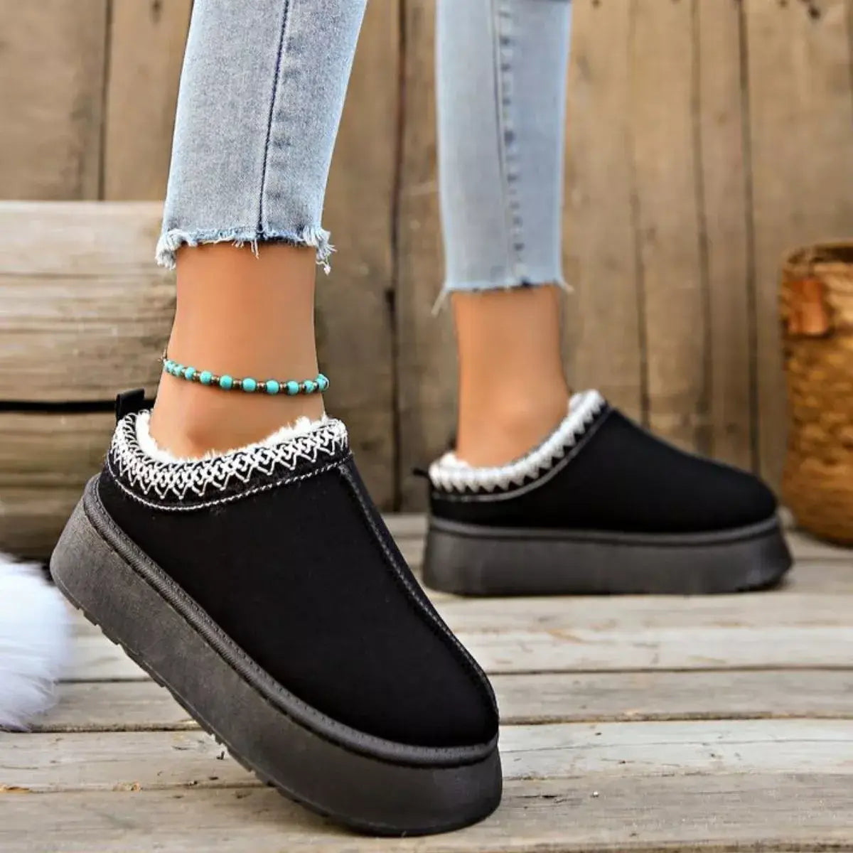 Plush Lined Platform Ankle Boots - Trendsi - Flyclothing LLC