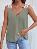 Lace Detail Waffle-Knit V-Neck Tank - Trendsi - Flyclothing LLC