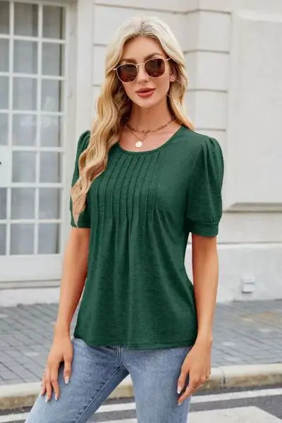 Round Neck Short Sleeve T-Shirt - Trendsi - Flyclothing LLC