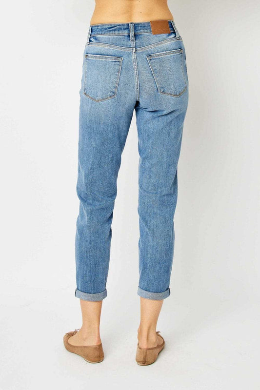 Judy Blue Full Size Cuffed Hem Slim Jeans - Trendsi - Flyclothing LLC