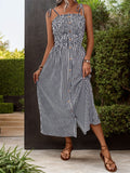 Tied Smocked Striped Sleeveless Midi Dress - Trendsi
