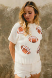 BiBi Gameday Sequin Football Patches Rib Banded Sweater - Trendsi - Flyclothing LLC